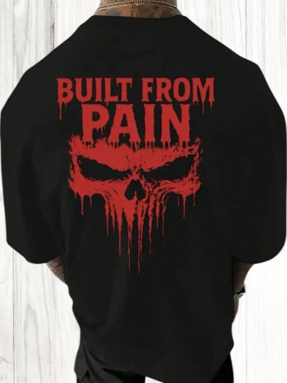 🪷 “Built From Pain” Skull Graphic Black & Red Tee